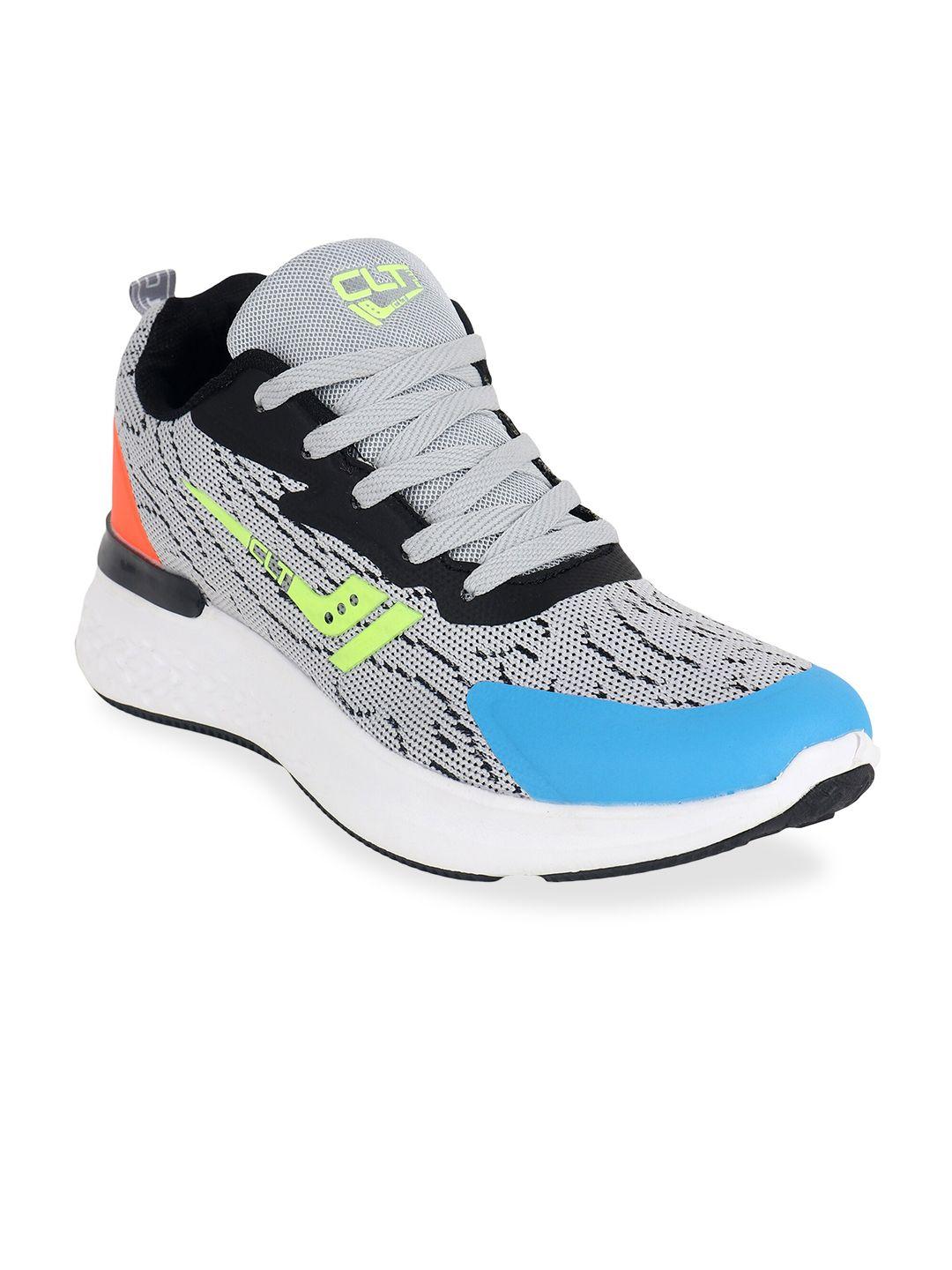 cipramo sports men grey & blue printed running shoes