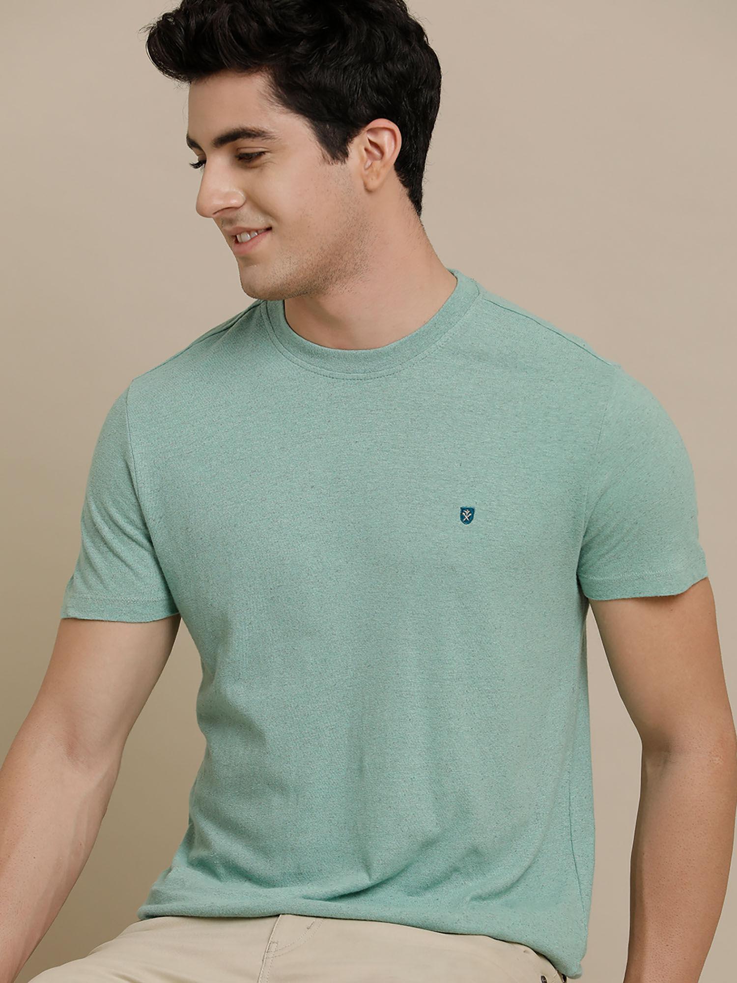 circular knit crew neck green solid half sleeve t-shirt for men