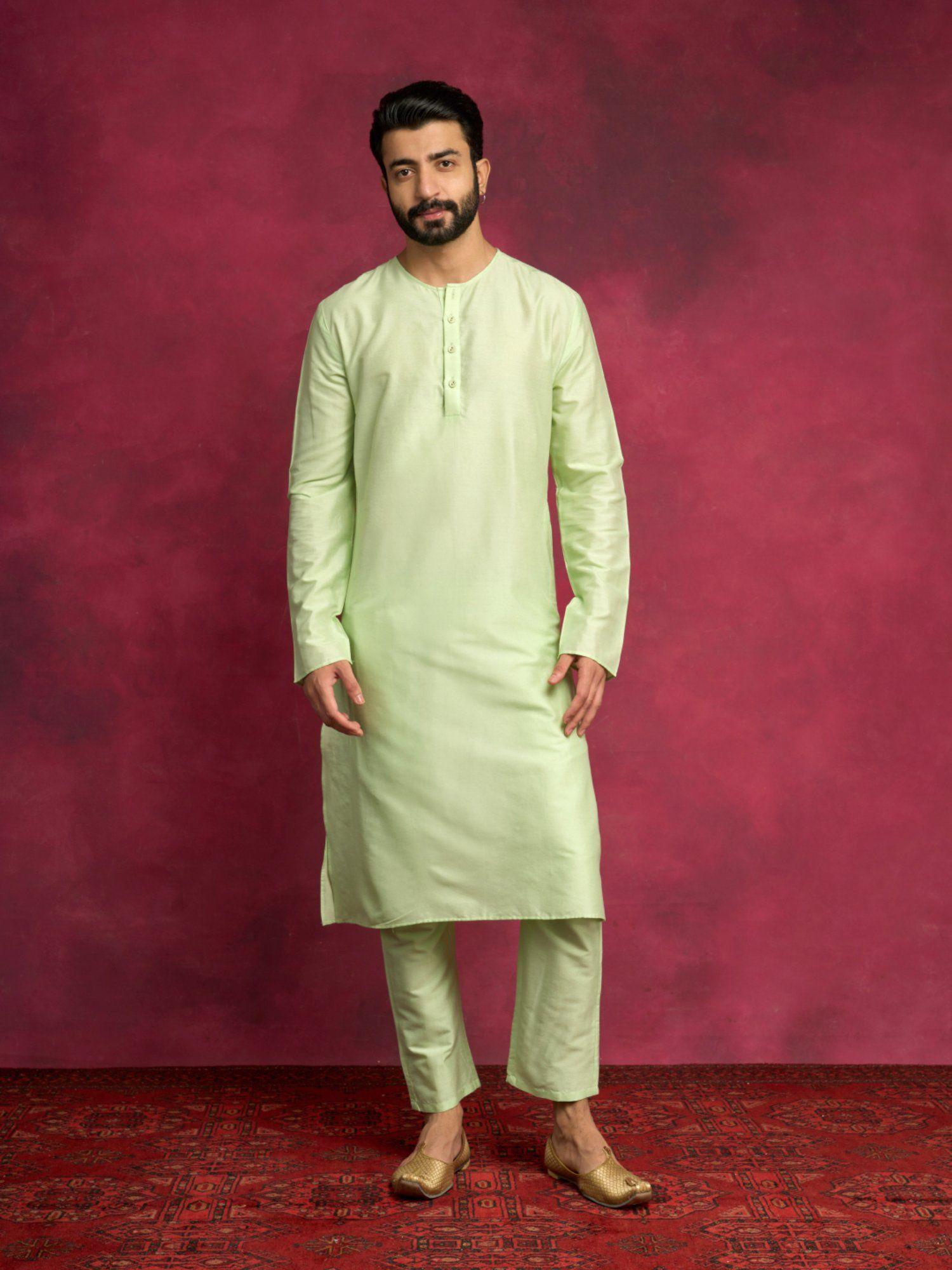 circular neck straight kurta paired with straight pants-pistachio green (set of 2)