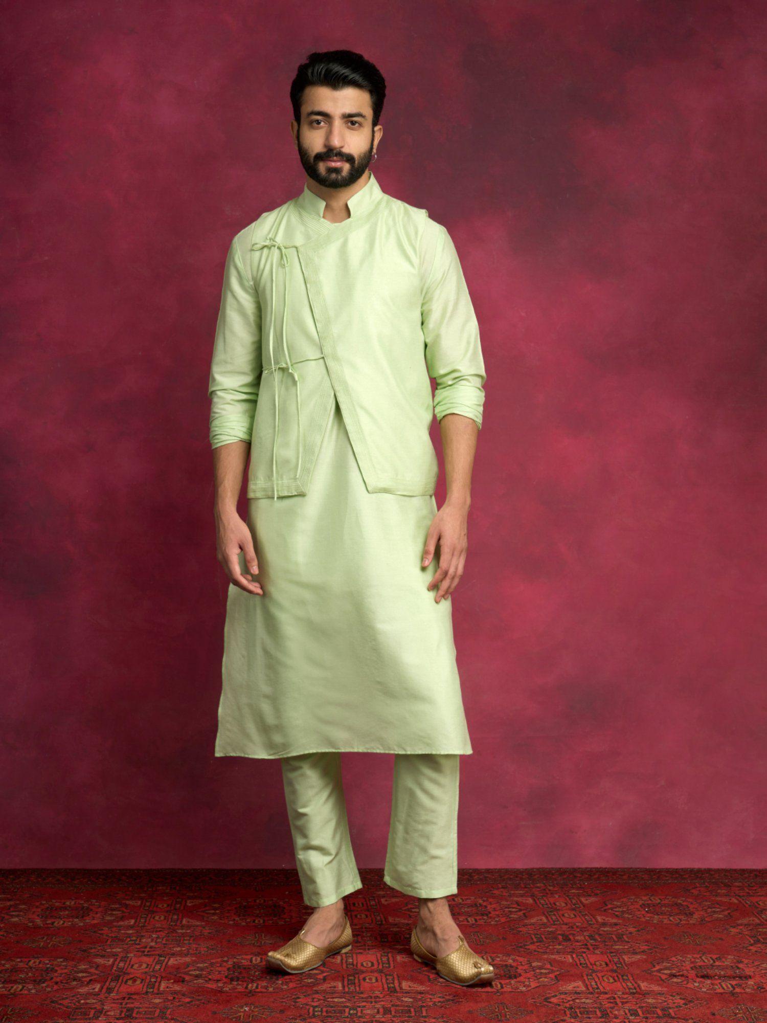 circular neck straight kurta-pistachio green (set of 2)