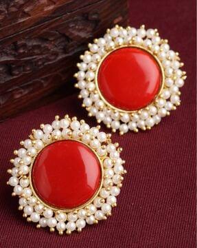 circular shaped stone-studded stud earrings