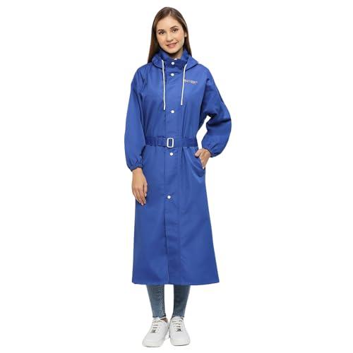 citizen taffeta satin standard length raincoat for women with inbuilt hood, waist belt & matching carry pouch|rubberised & taffeta fabric longcoat|durable & lightweight rainsuit|royal blue, 3xl