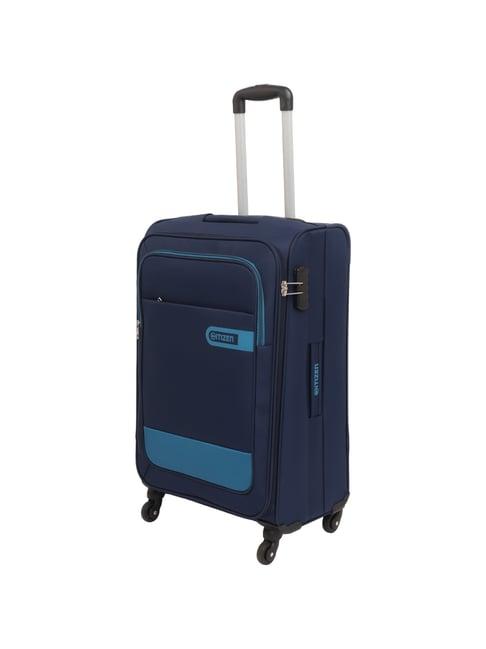 citizen wander weave navy blue color block soft large trolley bag - 78 cms