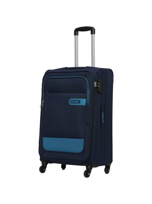 citizen wander weave navy blue color block soft medium trolley bag - 68 cms