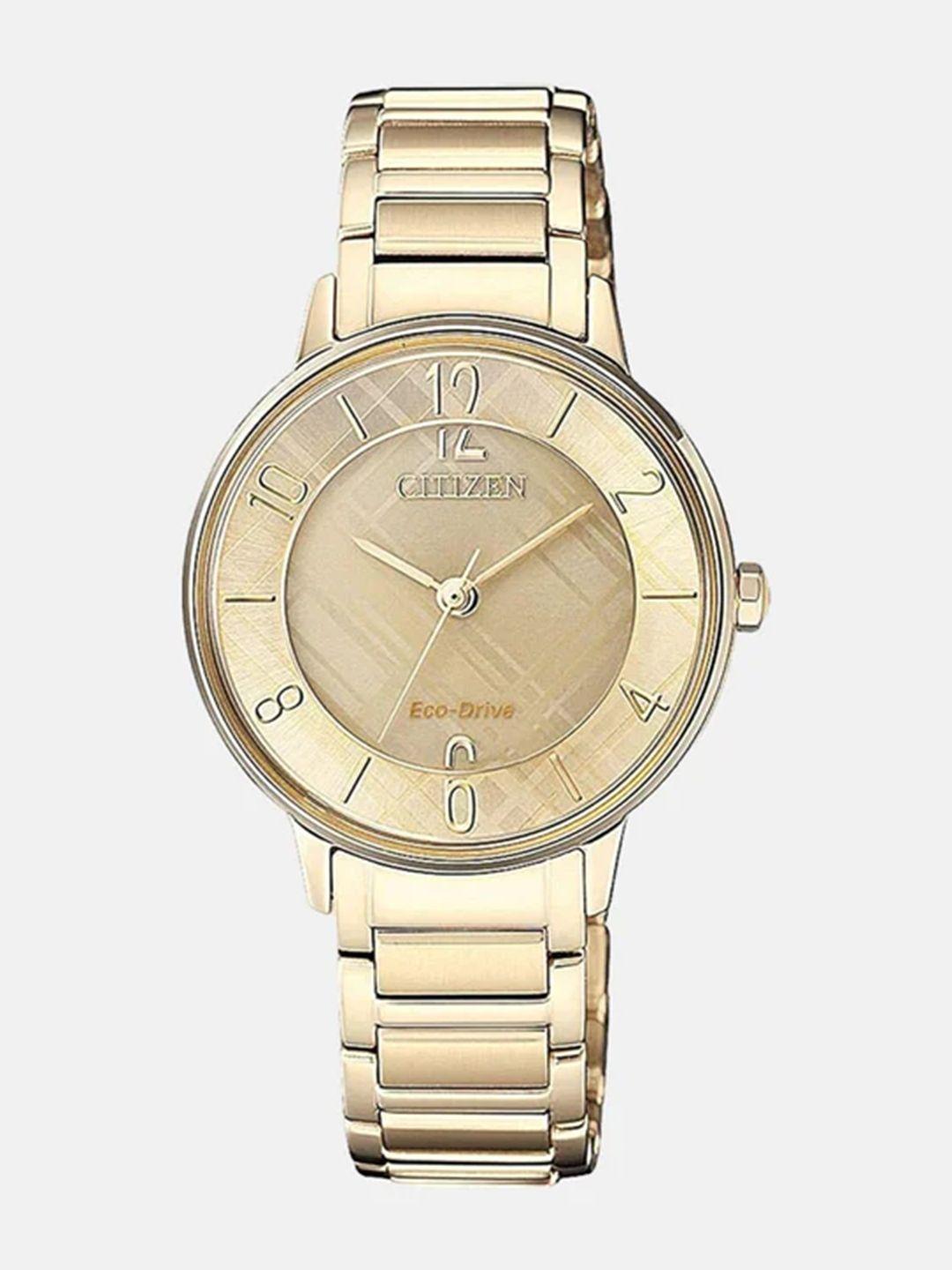 citizen women gold-toned dial & stainless steel bracelet style straps analogue watch