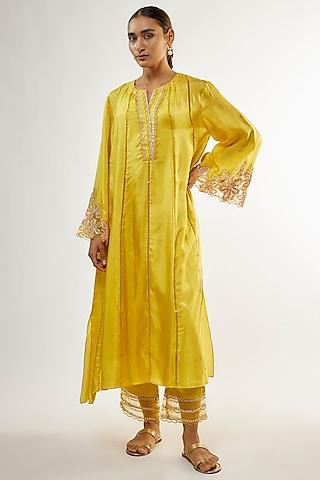 citrine silk sequins embroidered kurta set