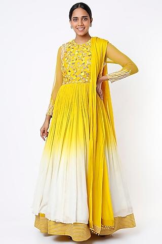 citrine yellow embroidered anarkali set