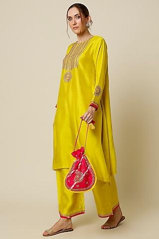 citrus lime embroidered kurta set