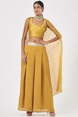 citrus yellow cotton silk cape set