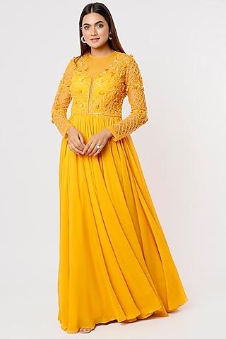 citrus yellow embroidered anarkali