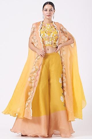 citrus yellow floral cape set
