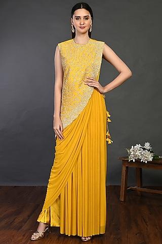 citrus yellow lycra gown with jacket