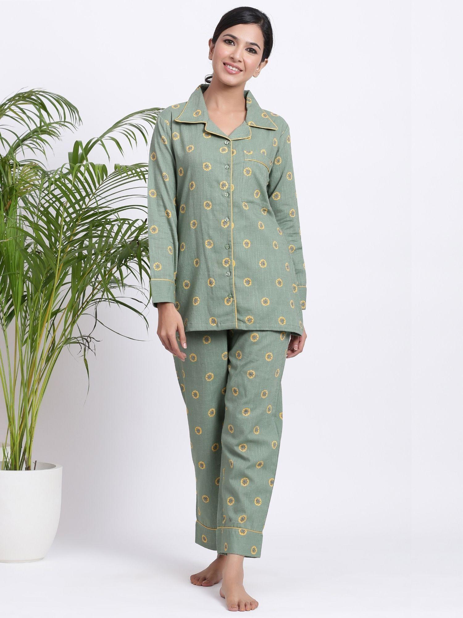 citrus zest comfort shirt and pajama (set of 2) - green