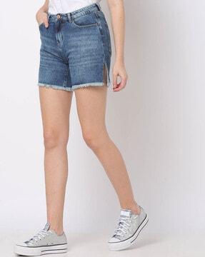 city shorts with frayed hems