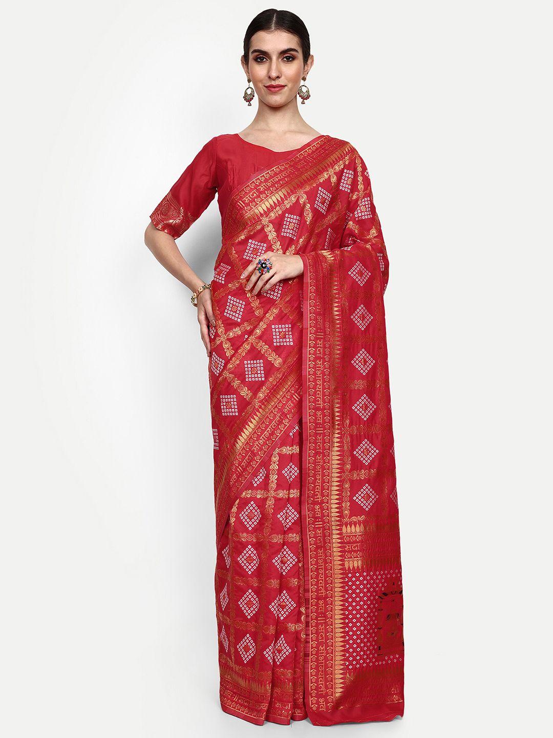 civamee red ethnic motifs woven design banarasi saree