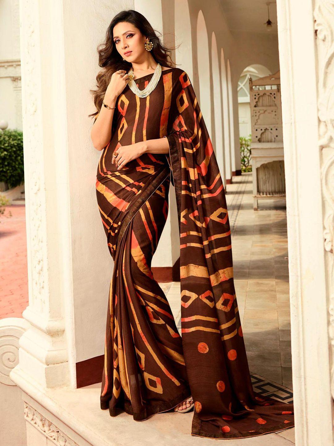 civamee brown floral poly georgette designer saree