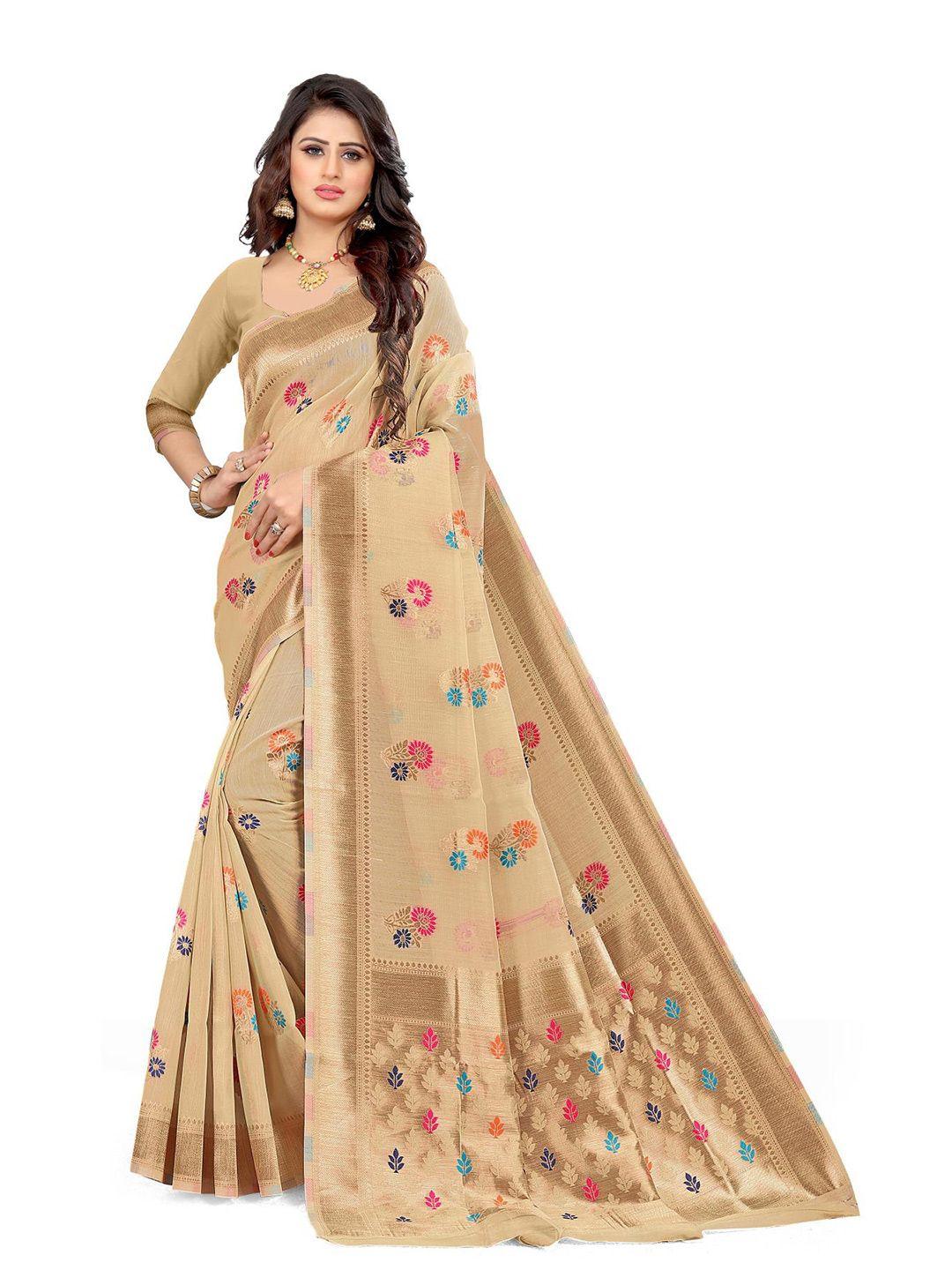 civamee cream-coloured woven design silk cotton designer saree