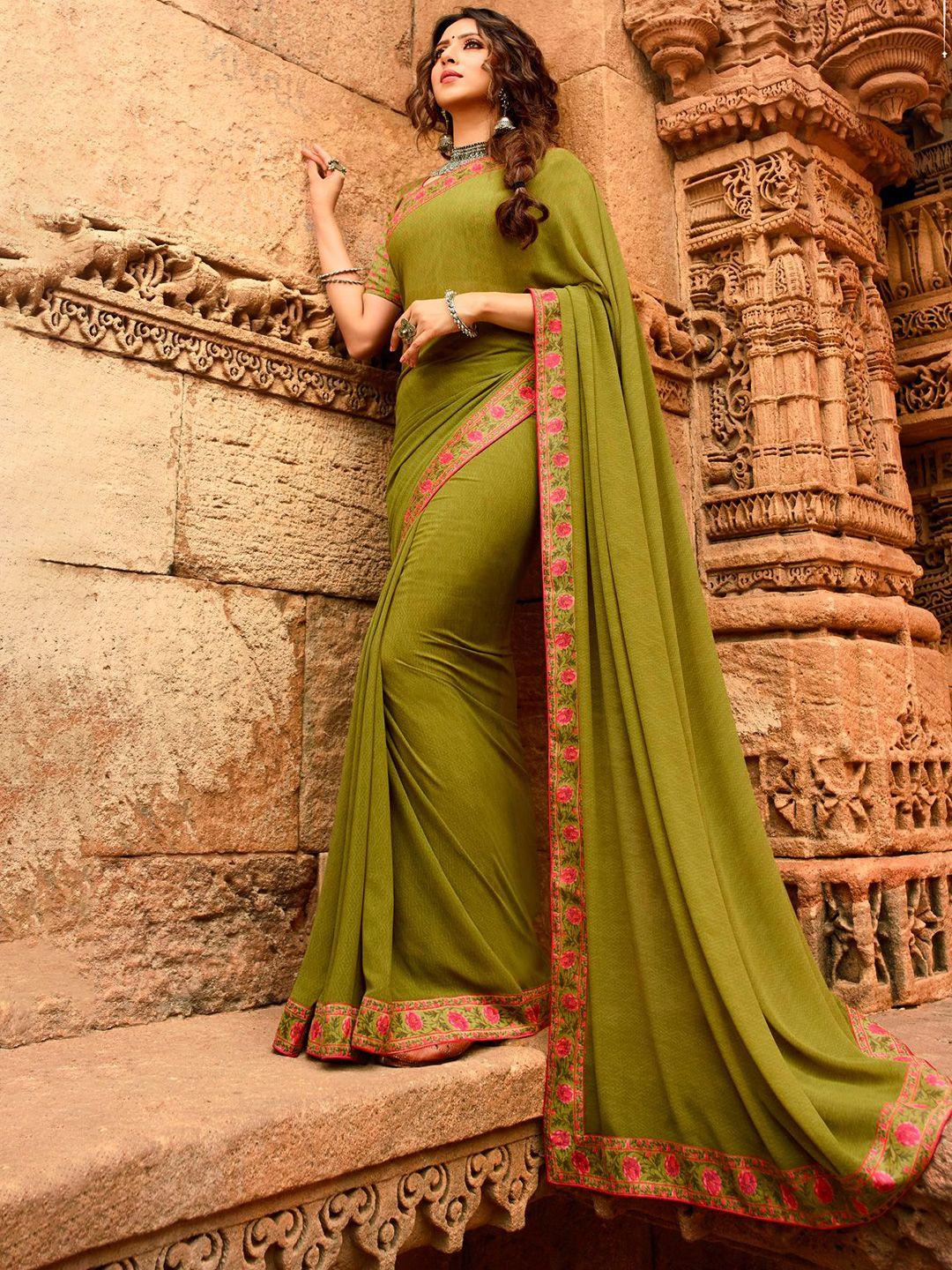 civamee green floral poly georgette designer saree