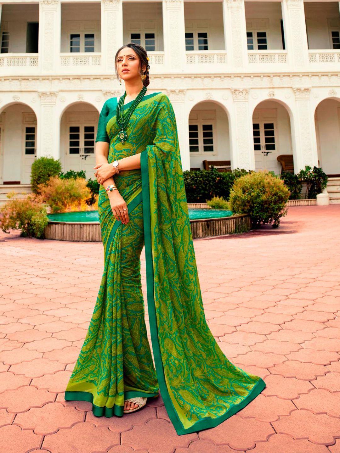 civamee green floral poly georgette designer saree