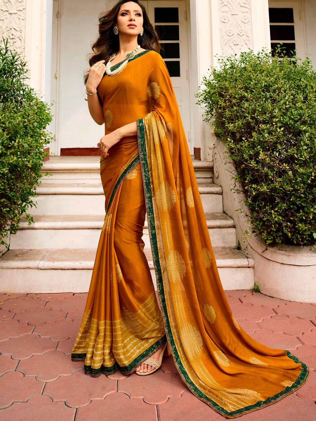 civamee orange floral poly georgette designer saree