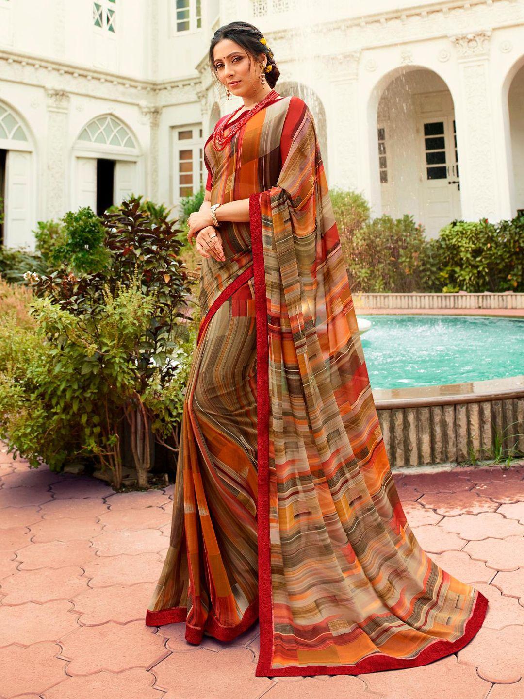 civamee rust floral poly georgette designer saree