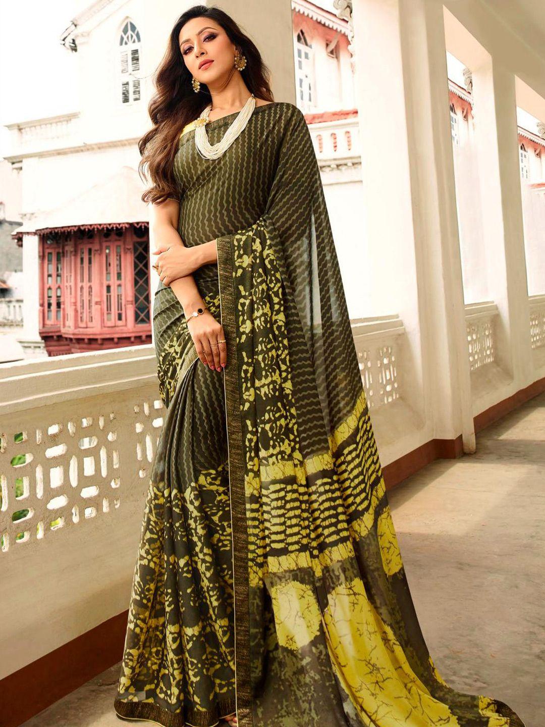 civamee sea green floral poly georgette designer saree