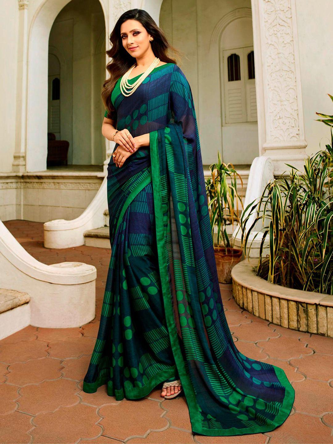 civamee teal floral poly georgette designer saree