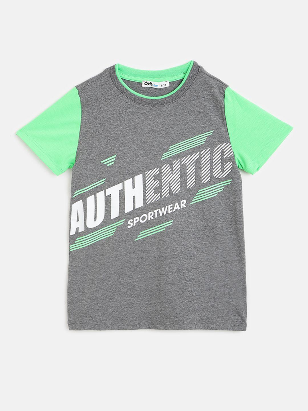 civil boys grey & green colourblocked typography print t-shirt