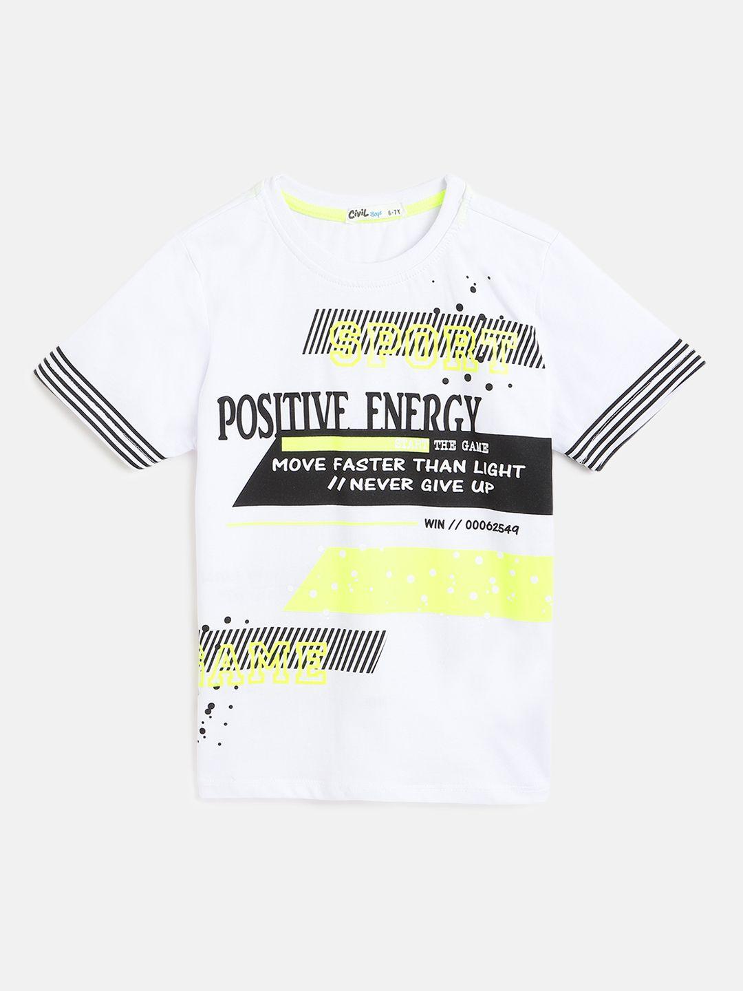 civil boys white & green pure cotton typography printed t-shirt