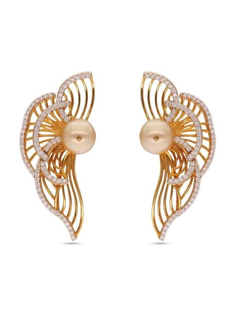 ckc 18k gold & diamond earrings with pearls for women
