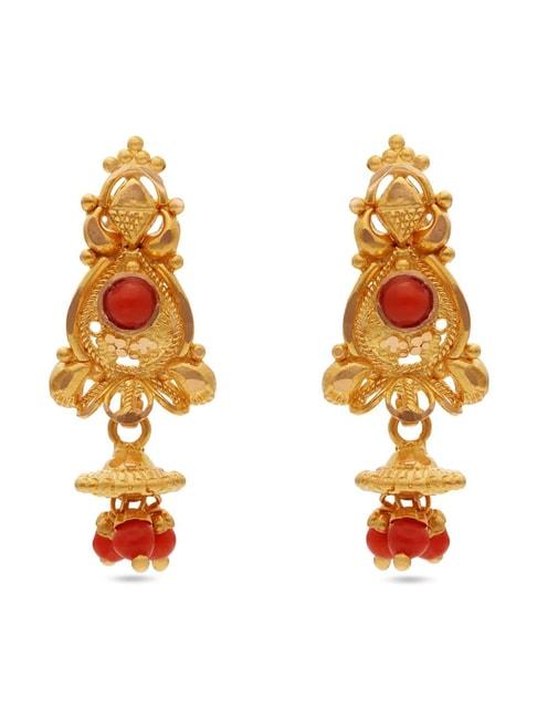 ckc 22k classic yellow gold earrings with coral beads for women