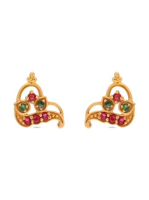 ckc 22k classic yellow gold ruby & emerald earrings for women