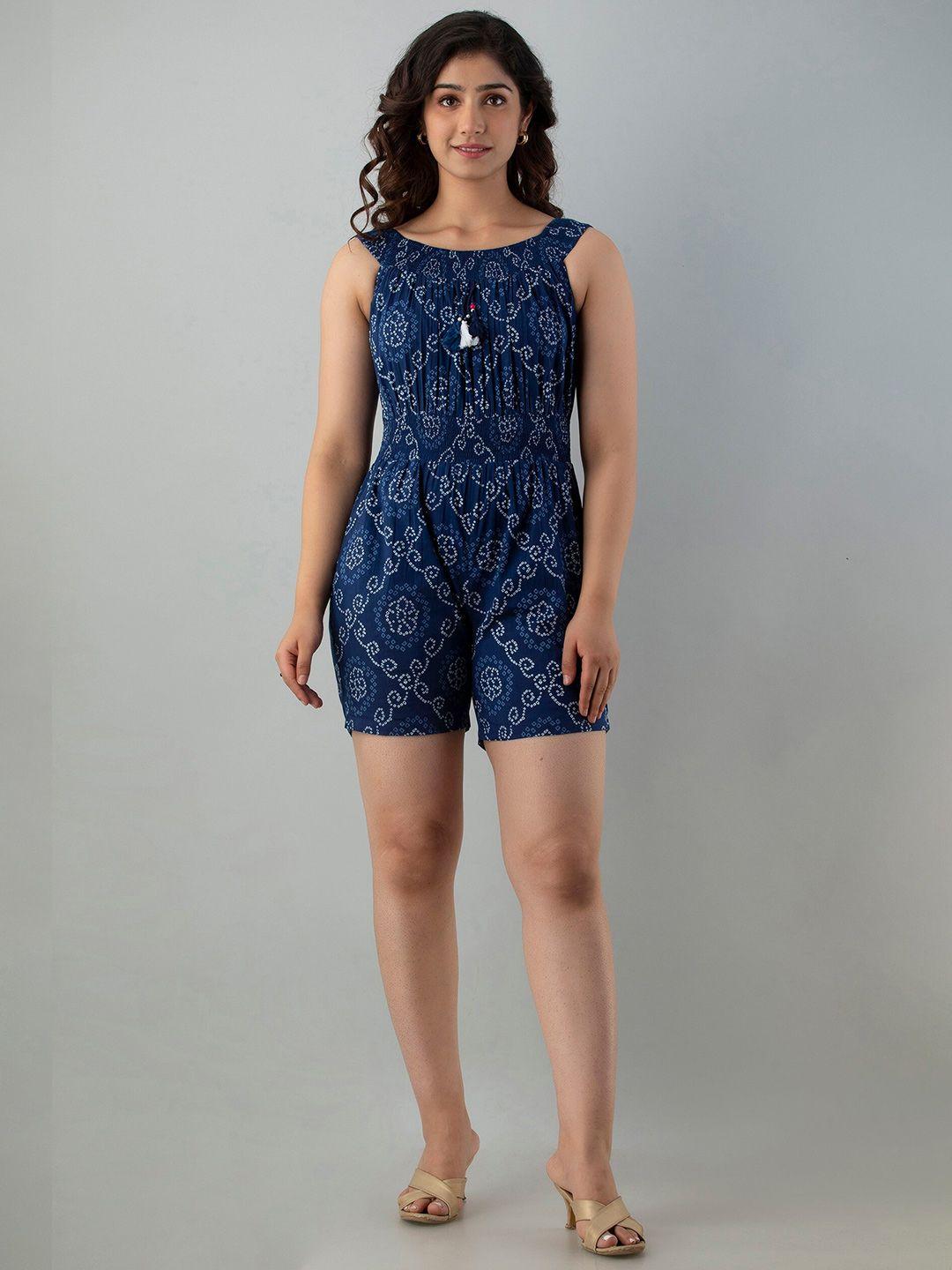 ckm blue & white printed cotton jumpsuit