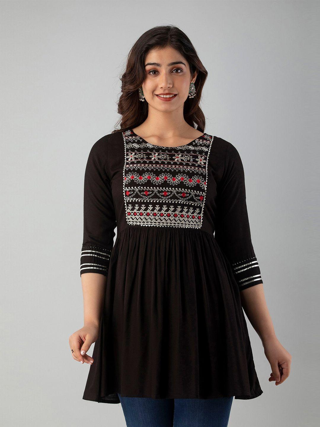 ckm brown embroidered longline top
