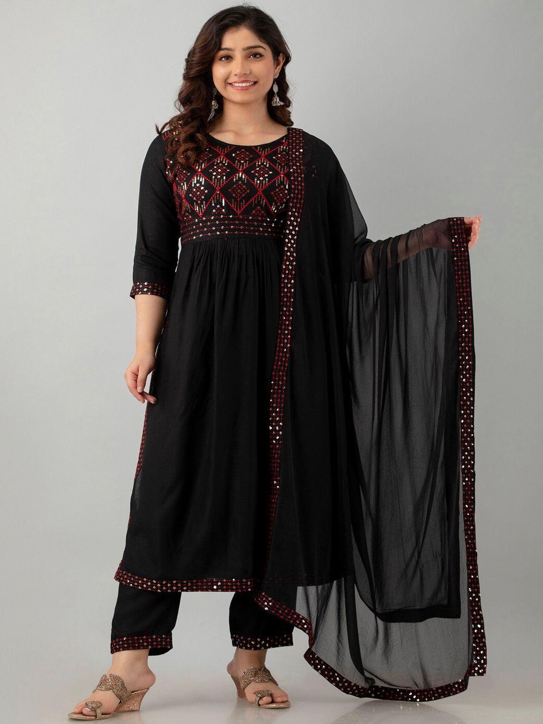 ckm embroidered empire sequinned kurta with trousers & dupatta