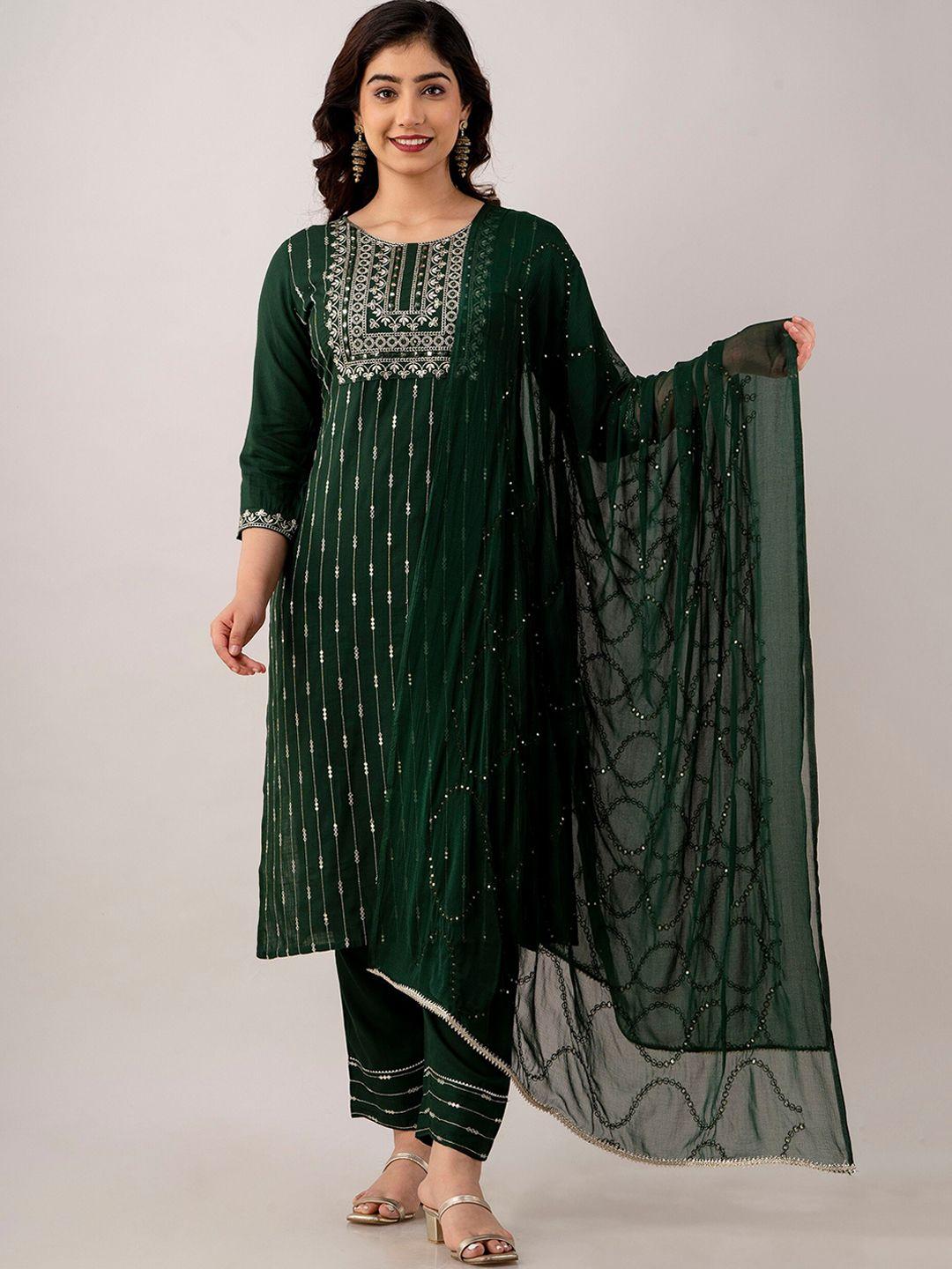 ckm embroidered regular sequinned kurta with trousers & with dupatta