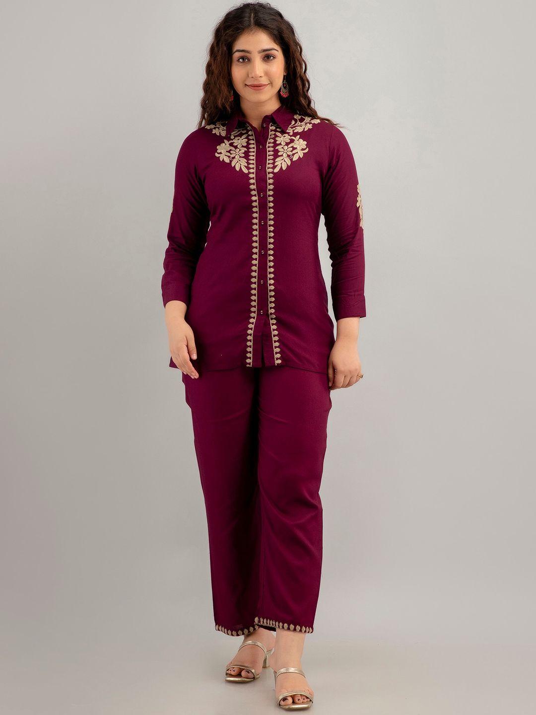 ckm embroidered shirt collar top with trousers