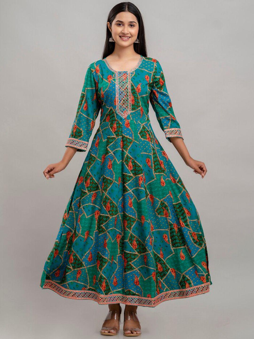 ckm ethnic motifs embroidered embellished detailed a-line ethnic dress