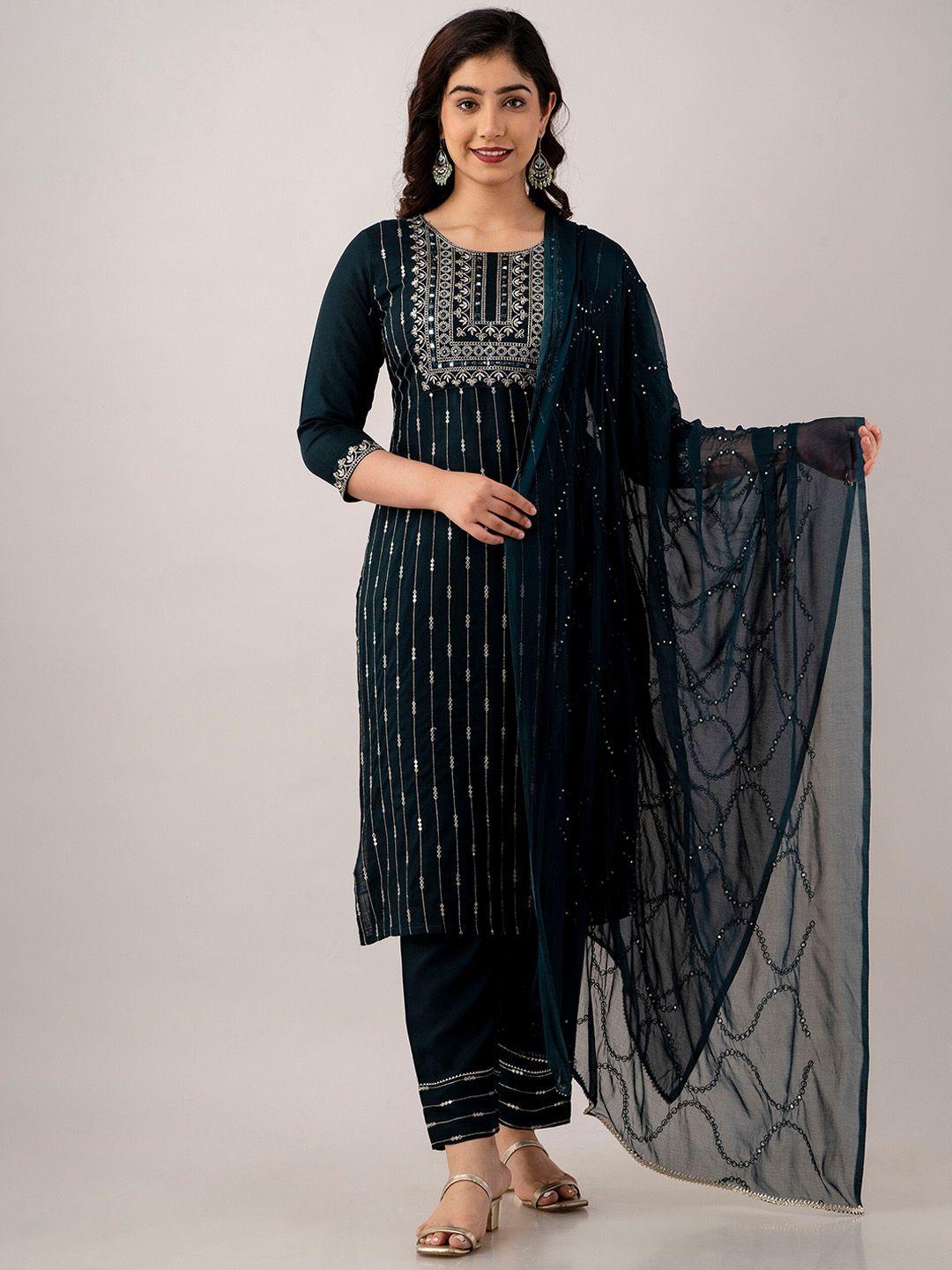 ckm ethnic motifs embroidered mirror work kurta with trousers & dupatta