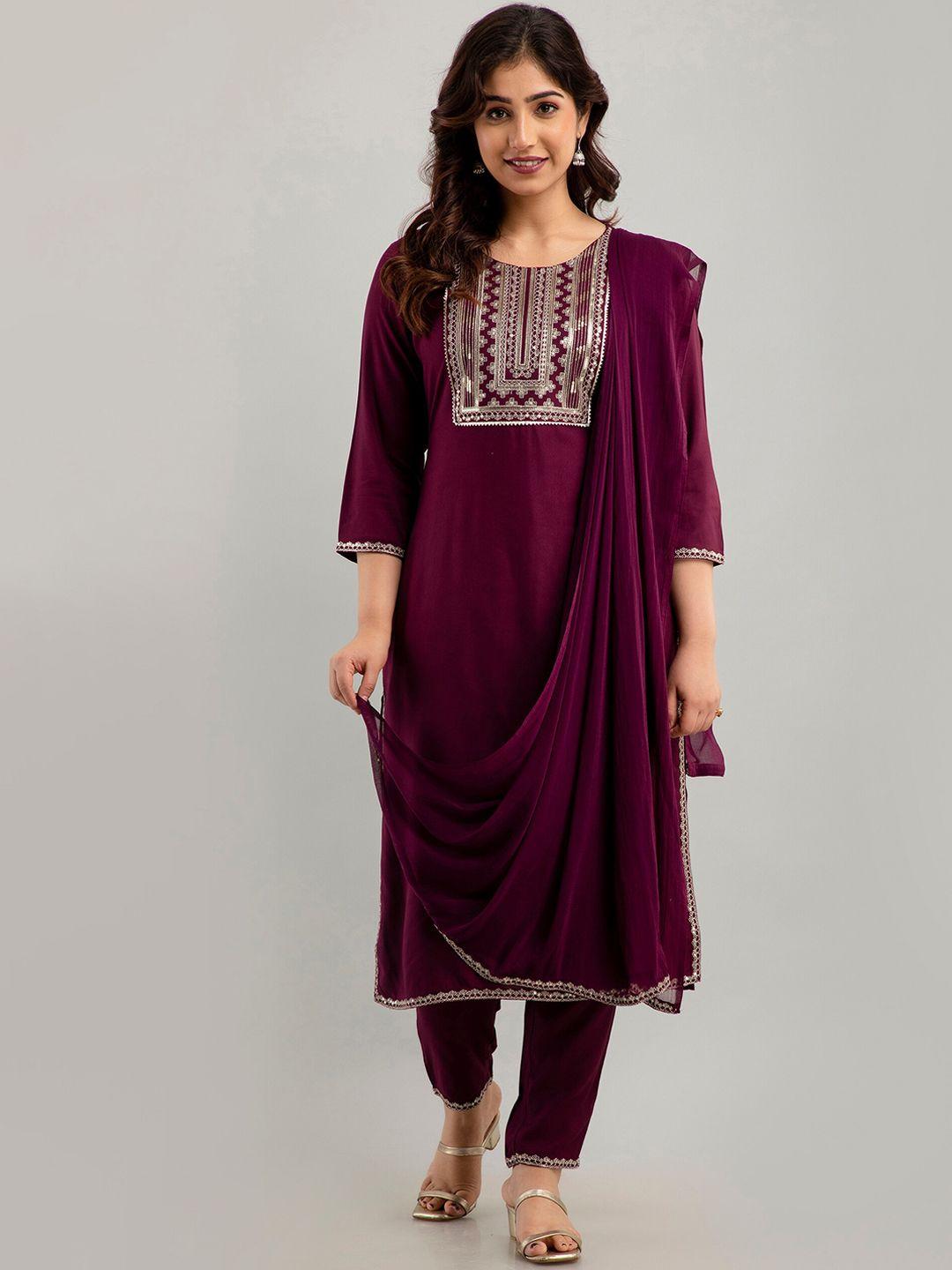 ckm ethnic motifs embroidered regular kurta with trousers & with dupatta