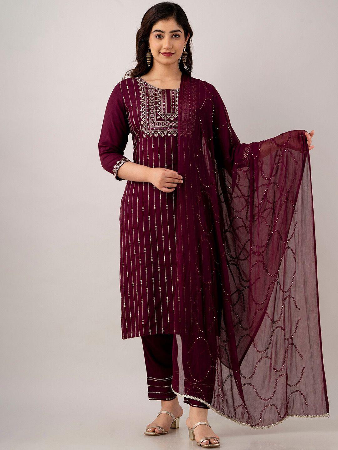 ckm ethnic motifs embroidered regular sequinned kurta with trousers & with dupatta