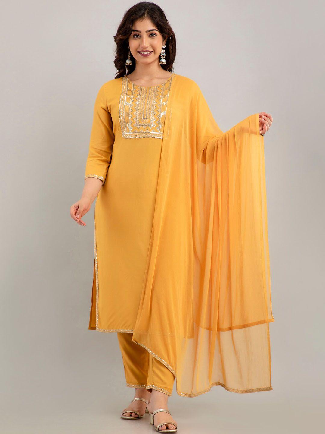 ckm ethnic motifs embroidered regular sequinned kurta with trousers & with dupatta