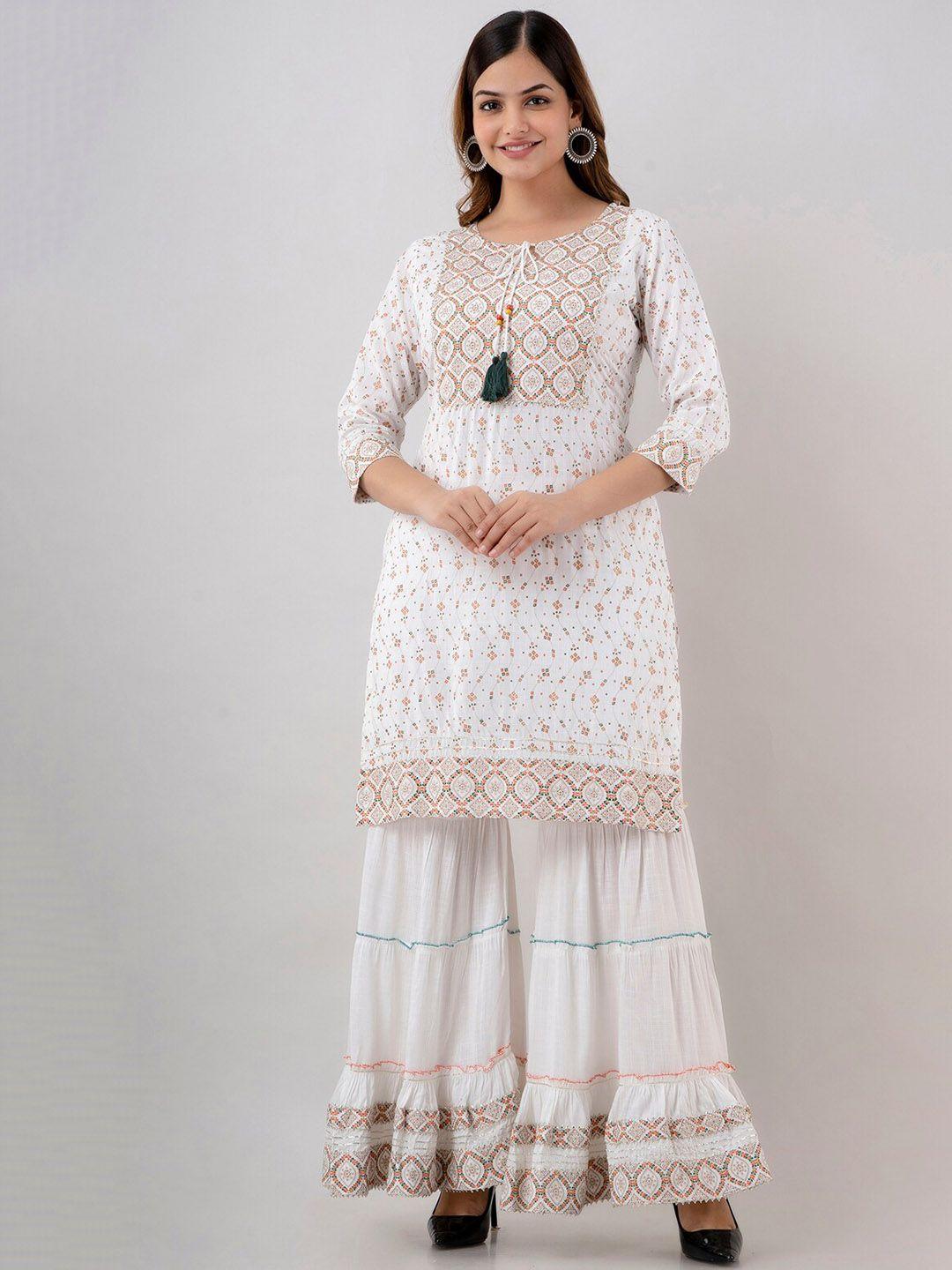 ckm ethnic motifs printed gotta patti kurta with sharara & dupatta