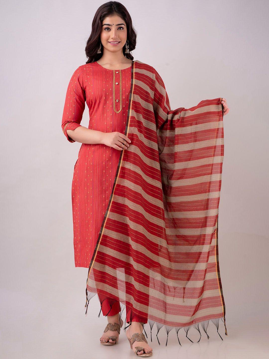 ckm ethnic motifs printed thread work kurta with trousers & with dupatta