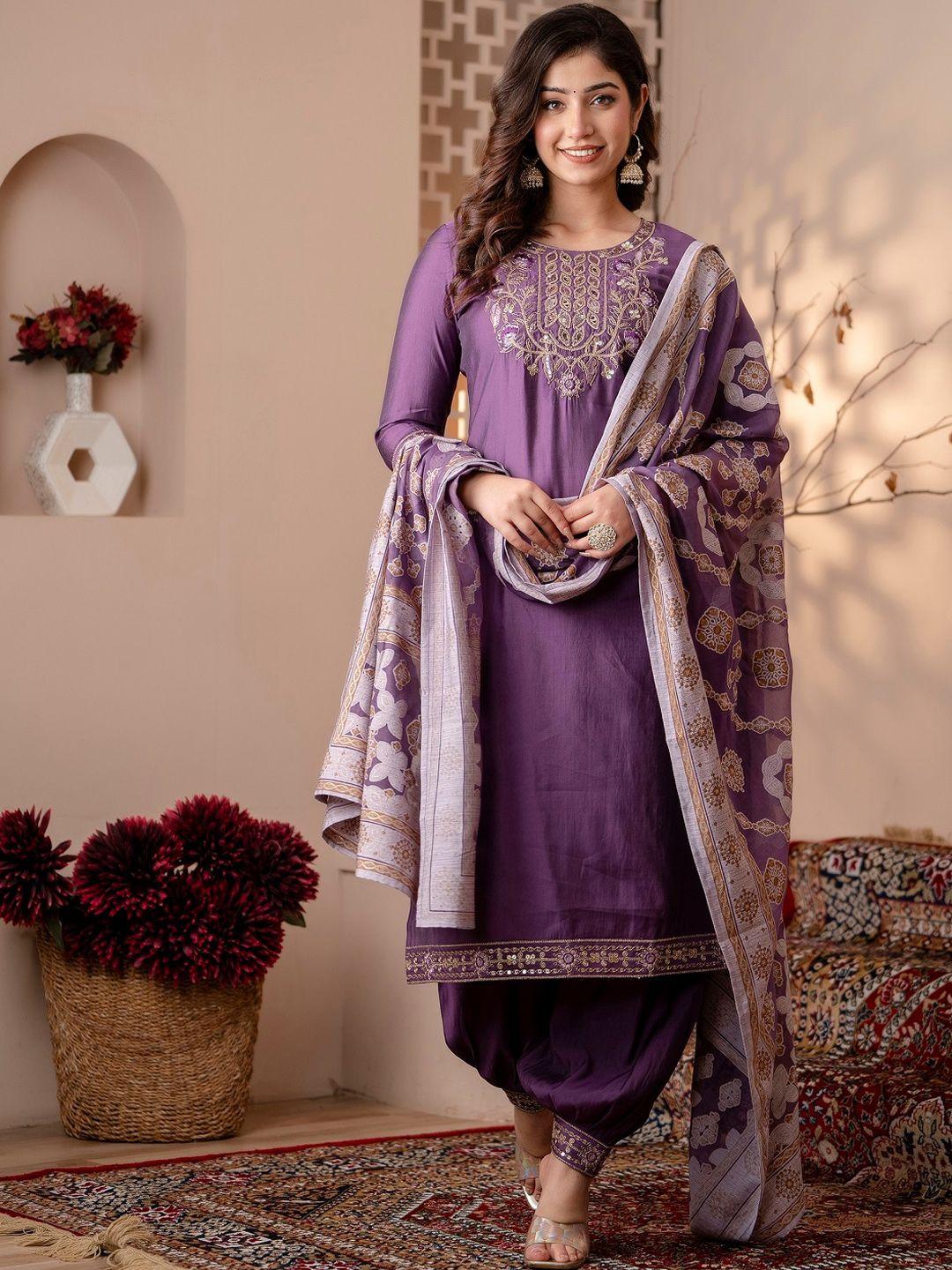 ckm floral embroidered gotta patti dupion silk kurta with harem pants & with dupatta