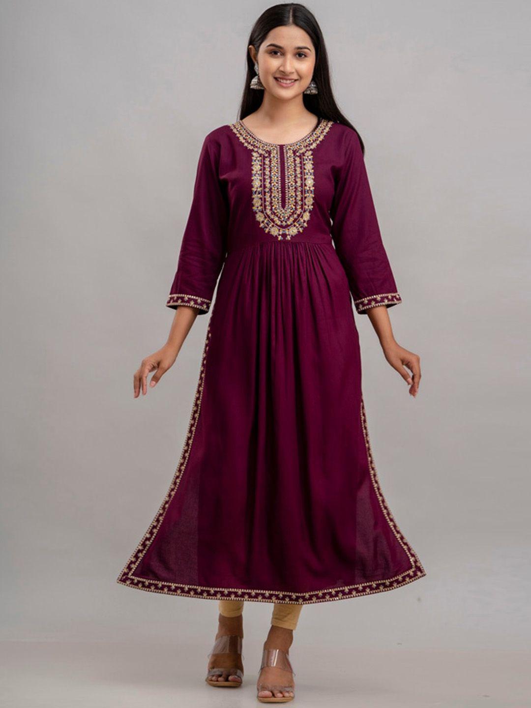 ckm floral embroidered round neck anarkali kurta