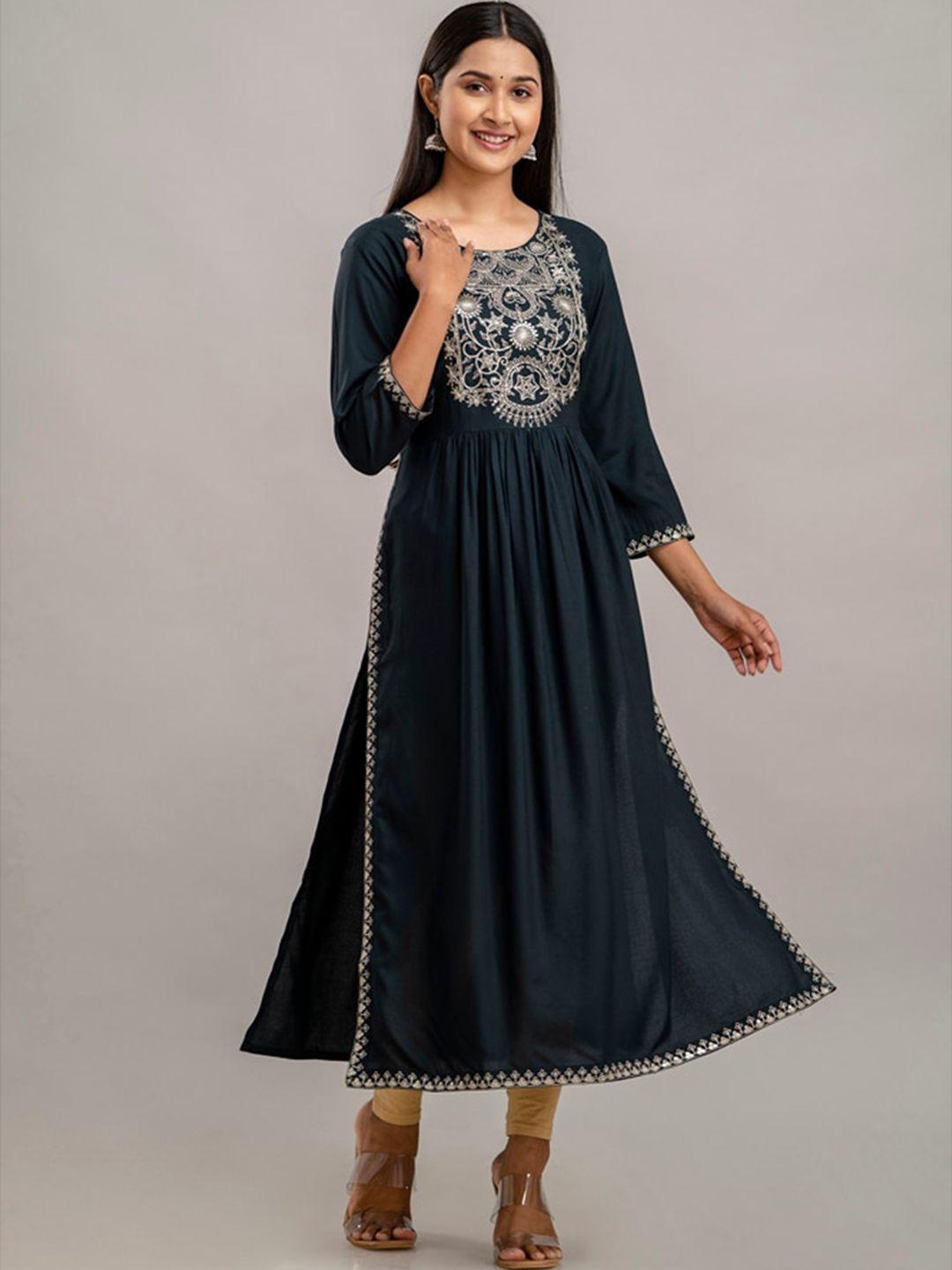 ckm floral embroidered round neck anarkali kurta