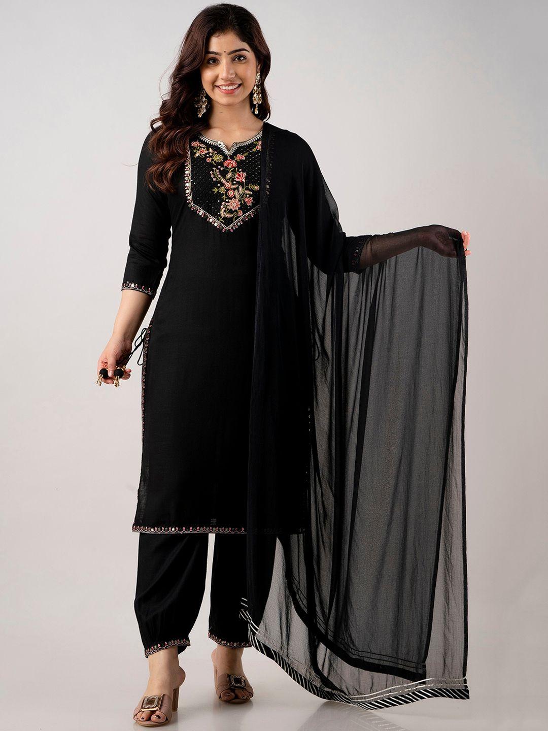 ckm floral embroidered sequined kurta with trousers & dupatta