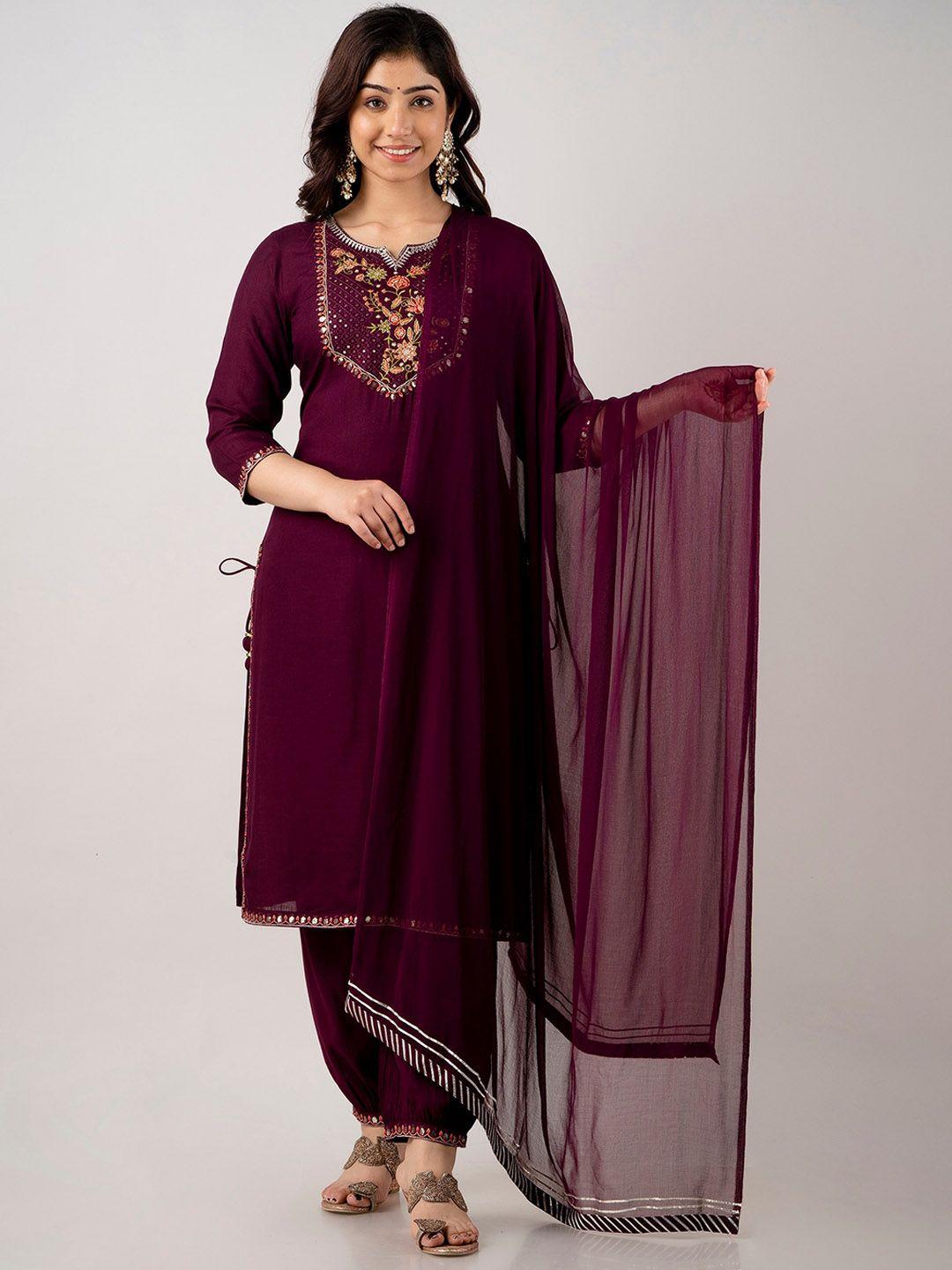 ckm floral embroidered sequinned kurta with salwar & dupatta