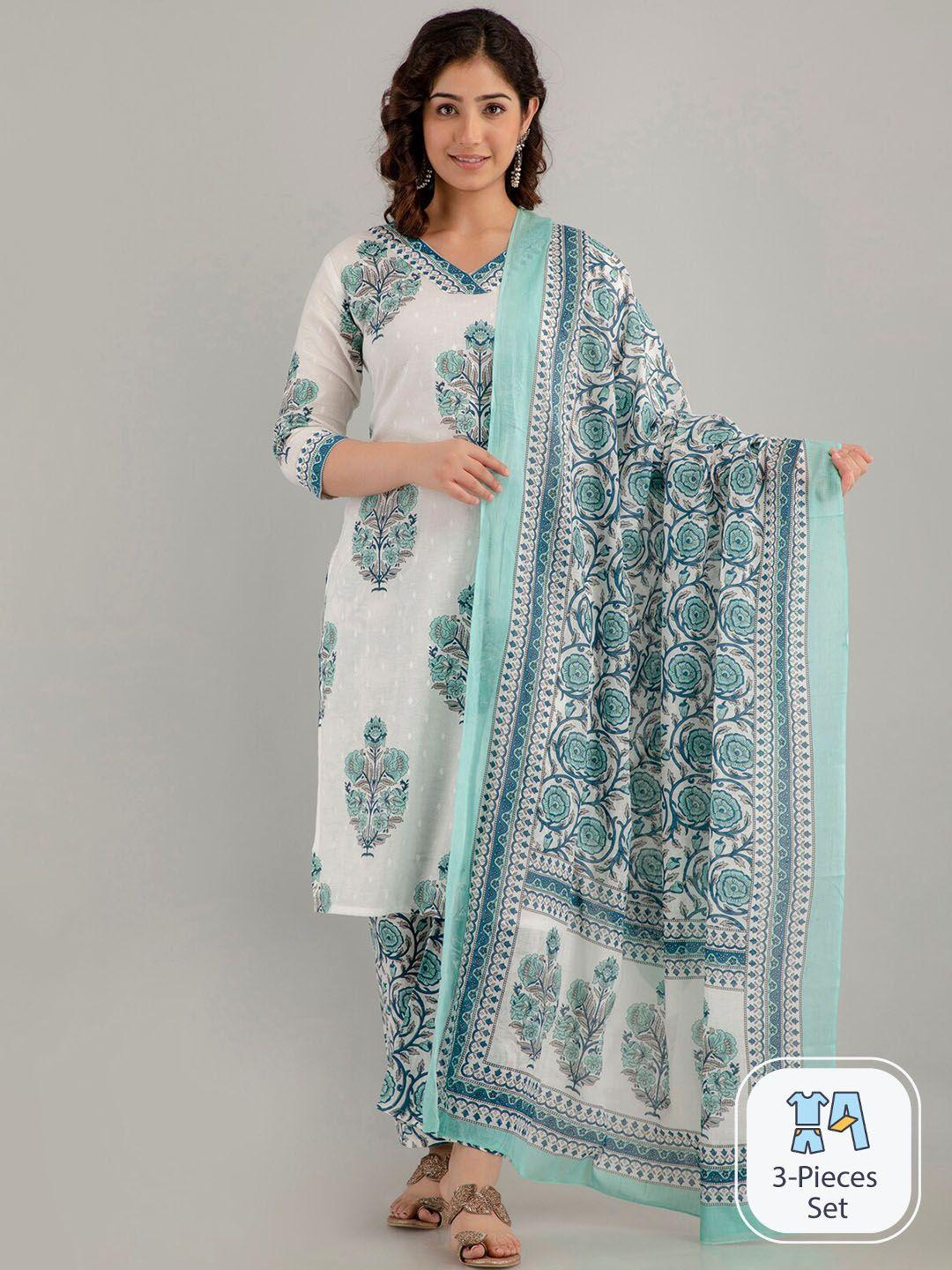 ckm floral printed pure cotton kurta with trousers & dupatta